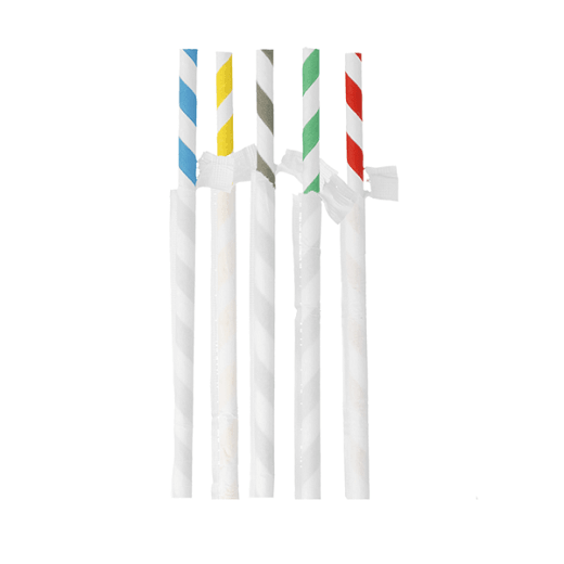Paille rayées en sachet individuel en PAPIER recyclable 0.8 x 23.5 cm - carton de 3000 pailles