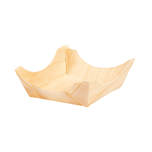 Barquette carrée en bois de pin 4x4x1.5 cm - pack de 100 unités