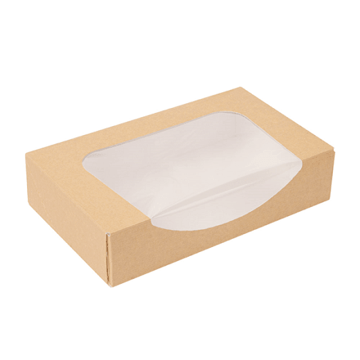 Boîte KRAFT en carton nano-micro pour macarons ou sushi avec fenêtre 20x12x4.5cm - carton de 400 unités