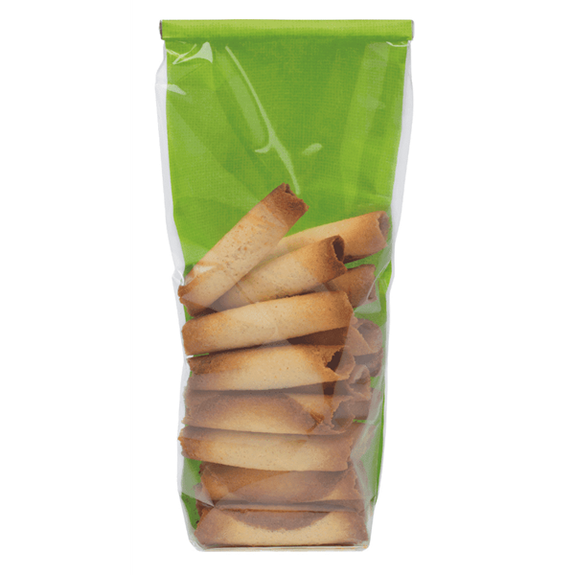 Sachet avec fond PP type TOILE DE JUTE VERT 100 x 220 mm - paquet de 100 unités