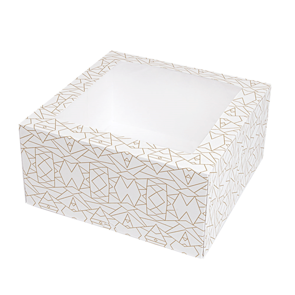 Boîte pâtissière avec fenêtre BLANCHE décorée 24x24x12(h) cm - pack de 50 unités
