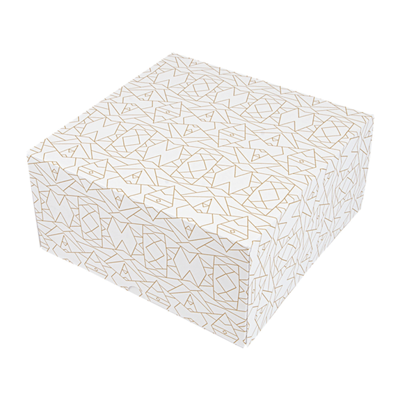Boîte pâtissière BLANCHE décorée 24x24x12(h) cm - pack de 50 unités