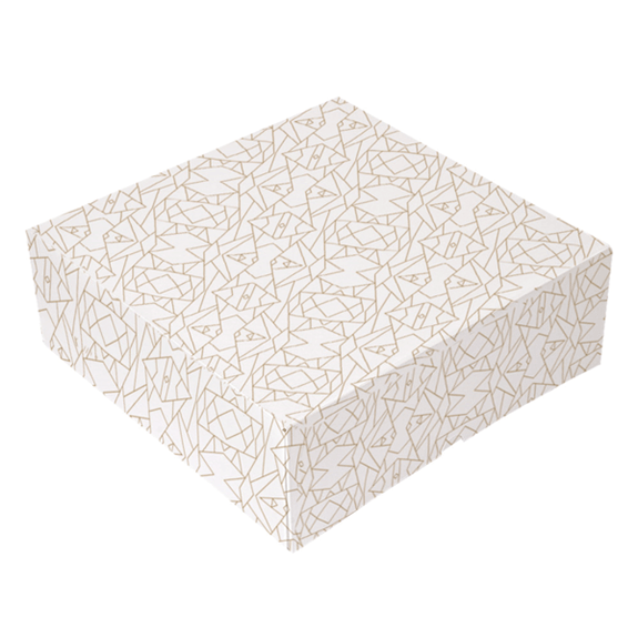 Boîte pâtissière BLANCHE décorée 28x28x10(h) cm - pack de 50 unités