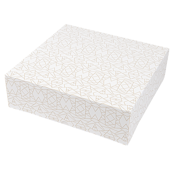 Boîte pâtissière BLANCHE décorée 32x32x10(h) cm - pack de 50 unités