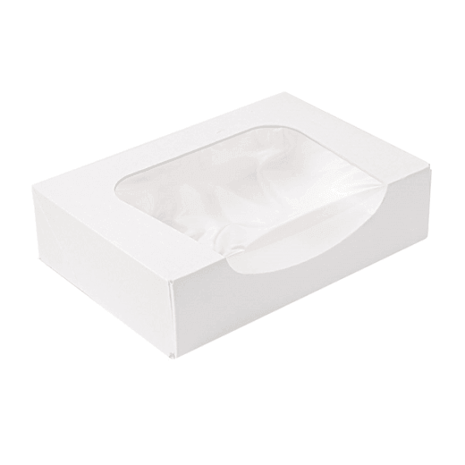 Boîte BLANCHE en carton nano-micro pour macarons ou sushi avec fenêtre 17.5x12x4.5cm - carton de 400 unités