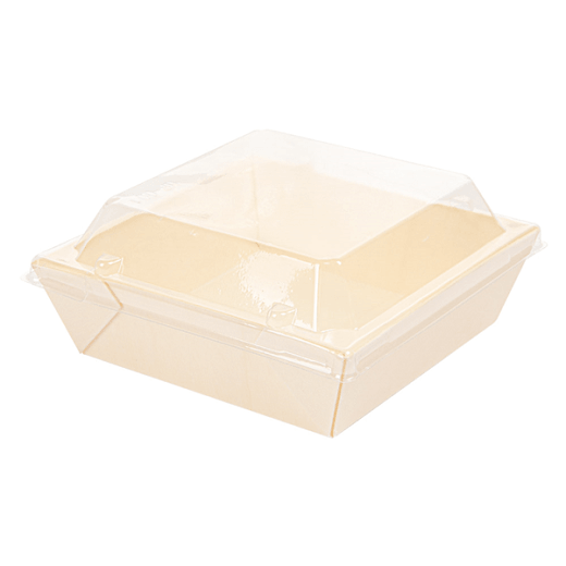 Combo barquette en bois et couvercle en PET 10 x 10 x 3.5 cm - carton de 200 unités