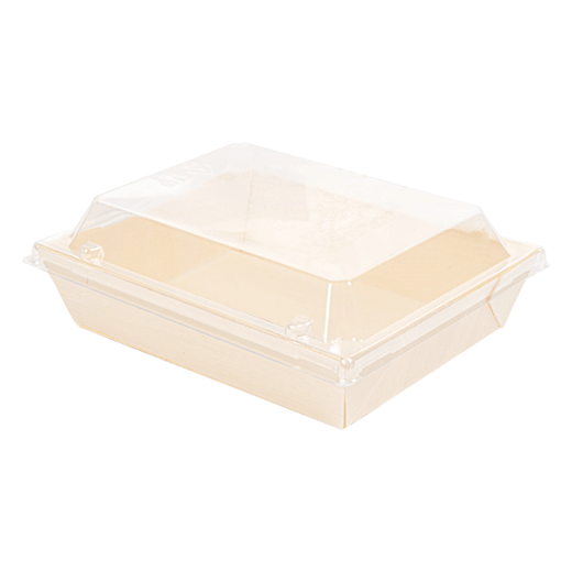 Combo barquette en bois et couvercle en PET 14 x 10 x 3.6 cm - carton de 200 unités
