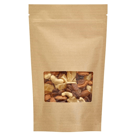 Doypack kraft zippé avec fenêtre 160+(2x37) x 240 mm - carton de 200 unités