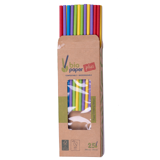 Paille en PAPIER assortiment couleurs 0.6 x 20 cm - carton de 1275 pailles