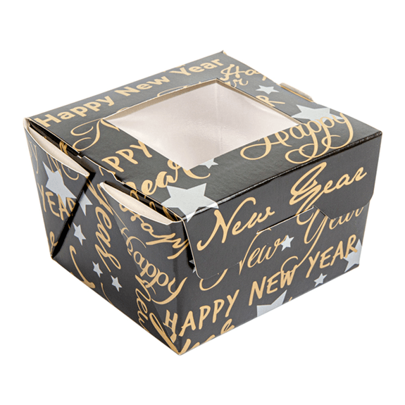 Boîte Happy New Year en carton avec fenêtre 300 ml - 8x7.5x5.5cm - carton de 600 unités