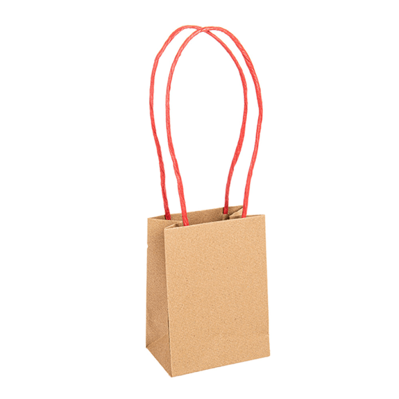 Sac boutique kraft avec anse rouge 9+6x12 cm -  Carton de 100 unités