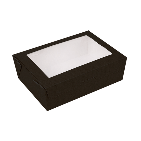 Boîte salade NOIR en carton nano-micro avec fenêtre 1000 ml - 12x17x5.5 cm - carton de 200 unités