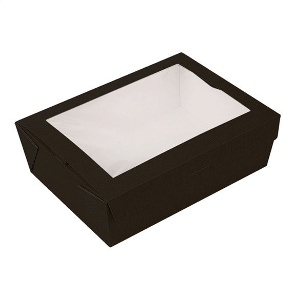 Boîte salade NOIR en carton nano-micro avec fenêtre 1980 ml - 19.8x14x6.4 cm - carton de 150 unités