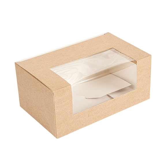 Boîte pâtissière kraft avec fenêtre 11x13x8(h) cm - carton de 800 unités