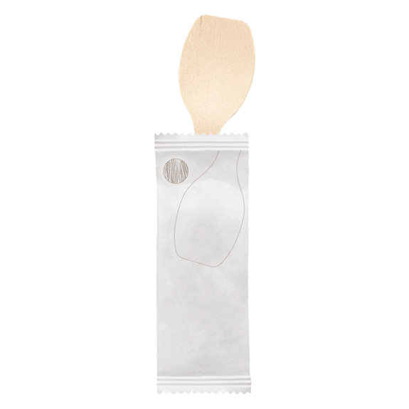 Petite cuillère à glace en bois 6.6 cm en sachet blanc individuel - paquet de 100 unités