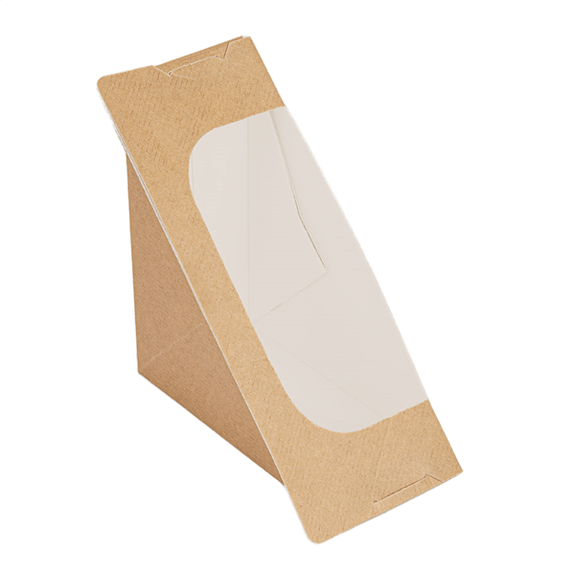 Boîte sandwich triangle simple en carton nano-micro avec fenêtre et fermeture auto-adhésive - 12.4x12.4x5.5cm - carton de 500 unités