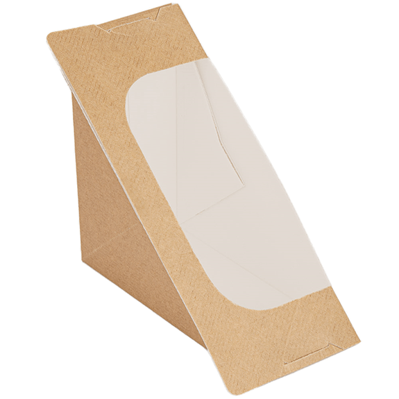 Boîte sandwich triangle double en carton nano-micro avec fenêtre et fermeture auto-adhésive - 12.4x12.4x7.5cm - carton de 500 unités