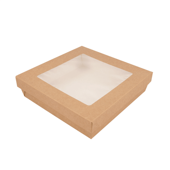 Boite salade 1000 ml en carton avec base étanche et couvercle fenêtre haute visibilité - 18.5x18.5x4 cm - carton de 200 unités