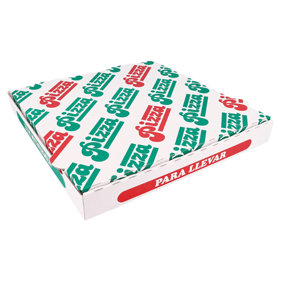 Boite à pizza blanche impression motifs pizza 29x29x3.8 cm - pack de 100 unités