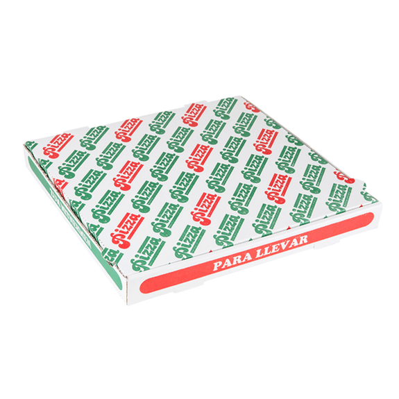 Boite à pizza blanche impression motifs pizza 33x33x3.8 cm - pack de 100 unités