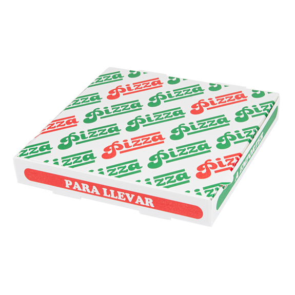 Boite à pizza blanche impression motifs pizza 26x26x3.8 cm - pack de 100 unités