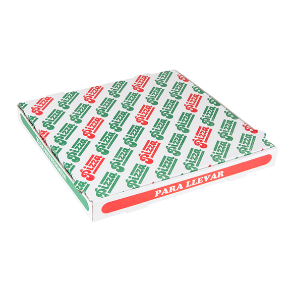 Boite à pizza blanche impression motifs pizza 36x36x4 cm - pack de 100 unités