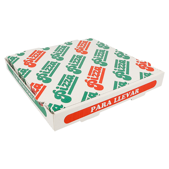 Boite à pizza blanche impression motifs pizza 24x24x3 cm - pack de 100 unités