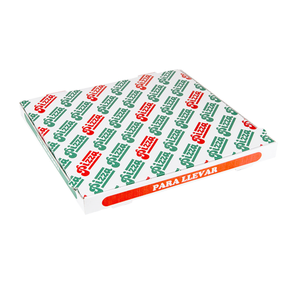 Boite à pizza blanche impression motifs pizza 40x40x3.8 cm - pack de 100 unités