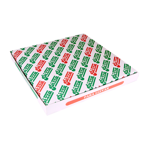 Boite à pizza blanche impression motifs pizza 46x46x5 cm - pack de 100 unités