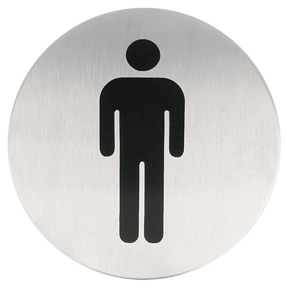 Plaque de signalisation auto adhésive toilettes pour hommes diamètre 7.5 cm en inox