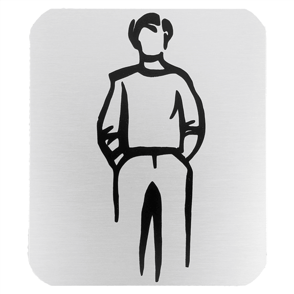 Plaque de signalisation auto adhésive toilettes pour hommes 12.2 x 14 cm en aluminium