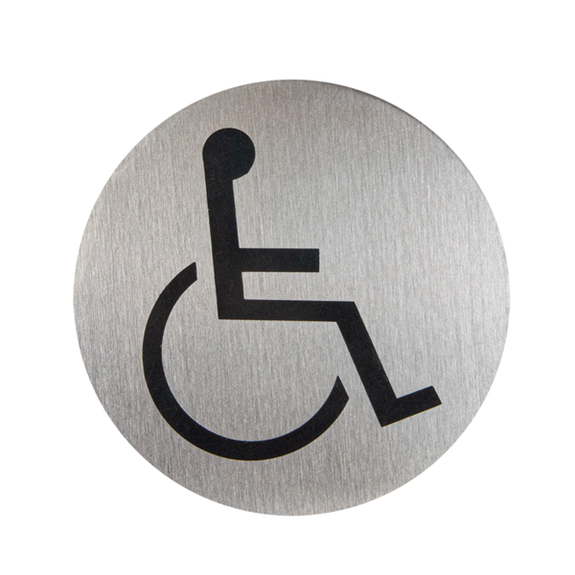 Plaque de signalisation auto adhésive accessibles handicapés diamètre 7.5 cm en inox