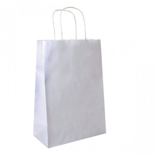 Sac papier avec poignée ficelle 26 + 14 x 32 cm neutre BLANC - 50 cartons de 250 unités