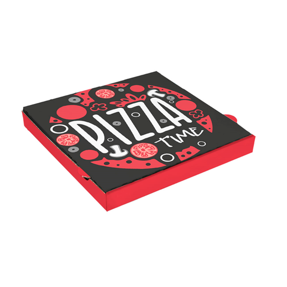 Boite à pizza noire impression motifs pizza time 29x29x3.8 cm - pack de 100 unités