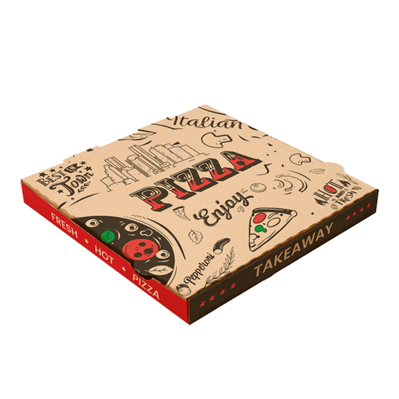Boite à pizza kraft impression motifs enjoy pizza 32x32x3.8 cm - pack de 100 unités