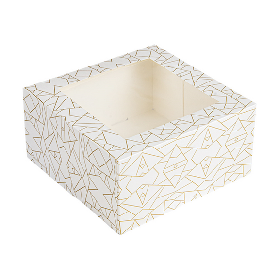 Boîte pâtissière avec fenêtre Blanche décorée 16x16x8(h) cm - pack de 50 unités