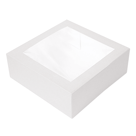 Boîte pâtissière blanche avec fenêtre 16x16x8(h) cm - carton de 200 unités