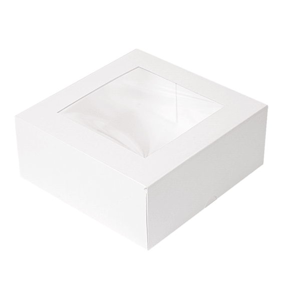 Boîte pâtissière blanche avec fenêtre 18x18x7.5(h) cm - carton de 200 unités