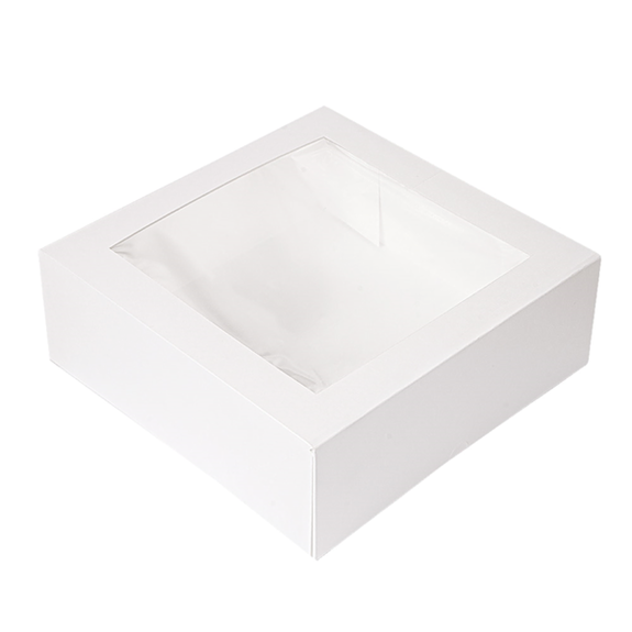 Boîte pâtissière blanche avec fenêtre 28x28x10(h) cm - carton de 100 unités