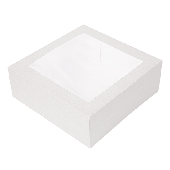 Boîte pâtissière blanche avec fenêtre 30x30x8(h) cm - carton de 100 unités