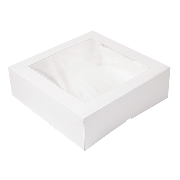 Boîte pâtissière blanche avec fenêtre 32x32x10(h) cm - carton de 100 unités