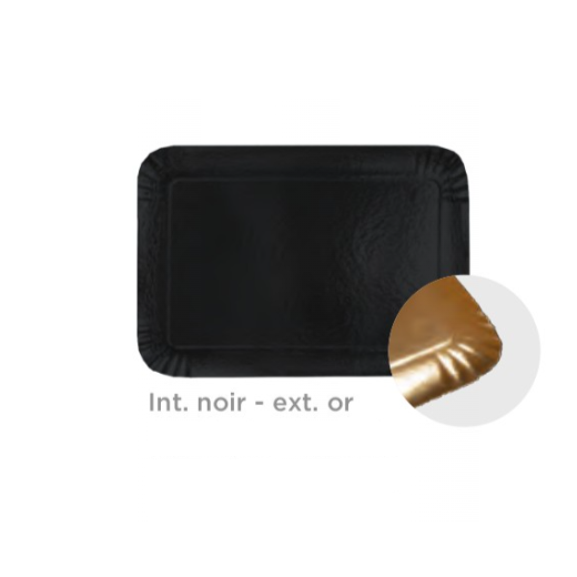 Plateau rectangulaire en carton Noir et dessous Or 25x34 cm - Carton de 100 unités