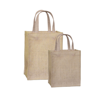 Sac réutilisable en toile de jute avec poignées plates 12 + 10 x 15 cm -  Pack de 10 unités