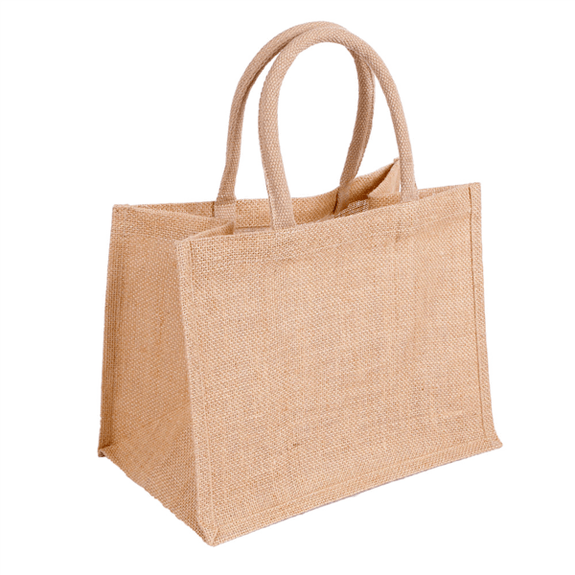 Sac réutilisable en toile de jute avec poignées rondes 32 + 20 x 25 cm -  Pack de 10 unités