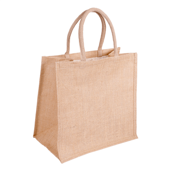 Sac réutilisable en toile de jute avec poignées rondes 37 + 23 x 36 cm -  Pack de 10 unités