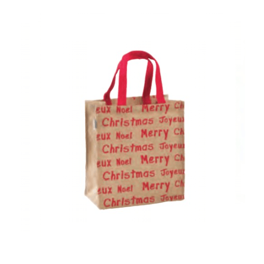Sac Noël réutilisable en toile de jute avec poignées plates 20 + 10 x 25 cm -  Pack de 10 unités