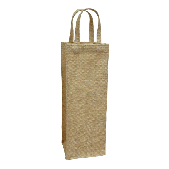 Sac bouteille réutilisable en toile de jute avec poignées plates 11 + 10 x 33 cm -  Pack de 10 unités