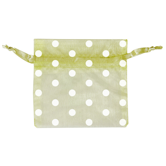 Sachet organza menthe à pois blanc avec fermeture satinée 15 x 24 cm - Pack de 48 unités