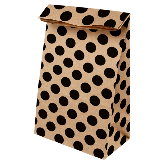 Sac SOS sans anse 14+8x24 cm Pois Noir - Kraft 80g/m2-  Carton de 1000 unités