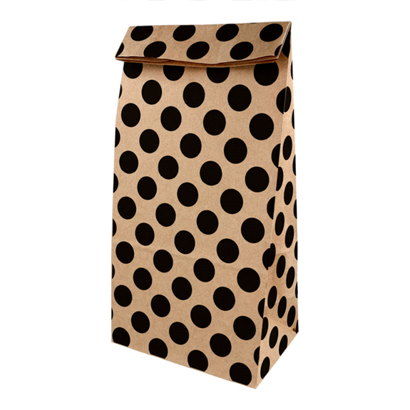 Sac SOS sans anse 15+10x32 cm Pois Noir - Kraft 80g/m2-  Carton de 1000 unités